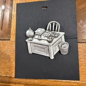 Vintage Jewelry Signed JJ Jonette Lovely Silver Tone Teacher’s School Desk Pin